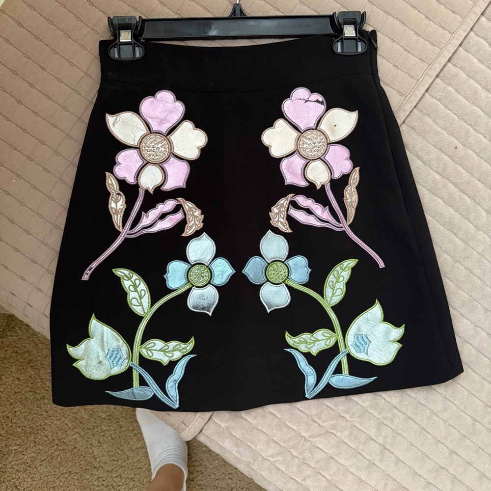 Cynthia Rowley Black Skirt with Pastel Floral Design
